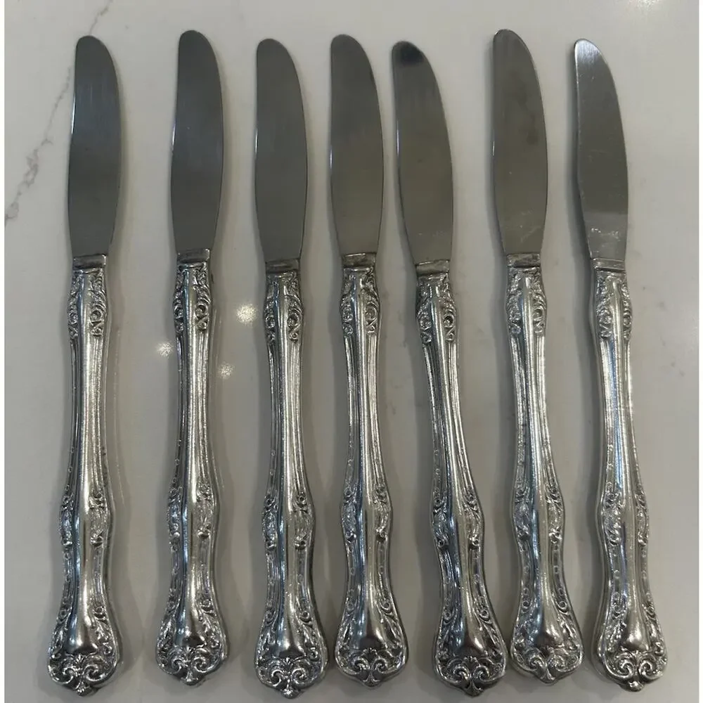 Lot of 7 Modern Hollow Dinner Knives Silverplate 8